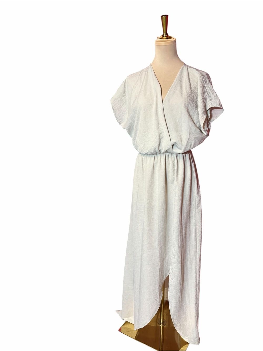 First Love Cream Textured Faux Wrap Midi Dress Pink Heart Detail Boho